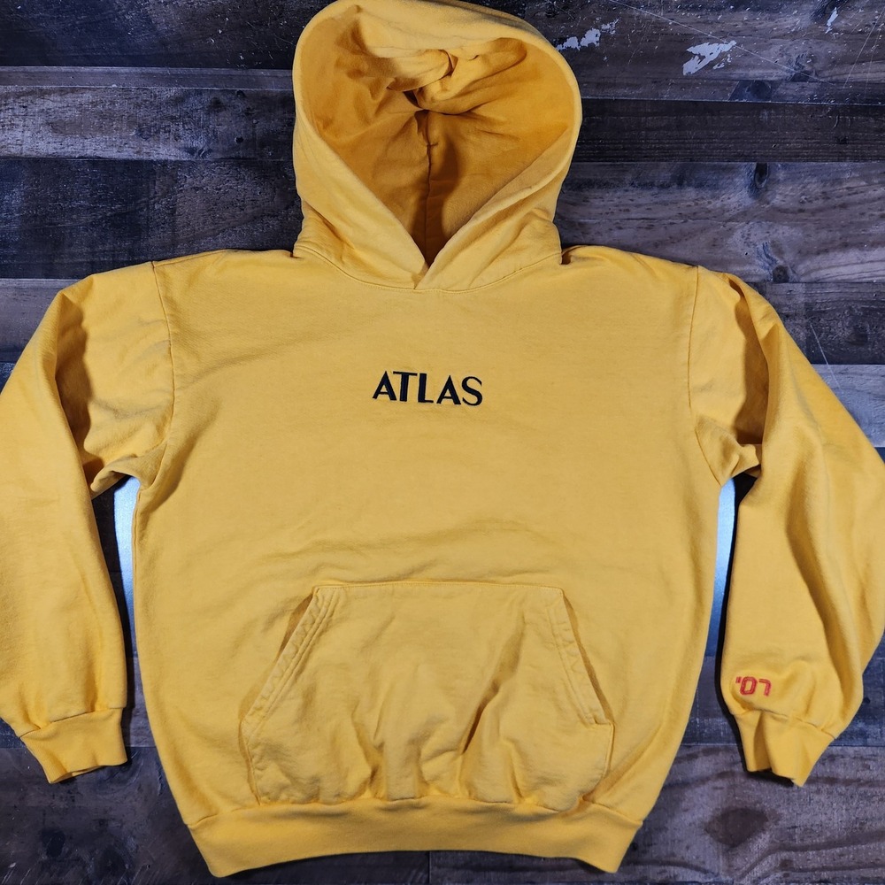 Atlas Hoodie Sweatshirt Mens Large Yellow Center Logo Spell Out Skater